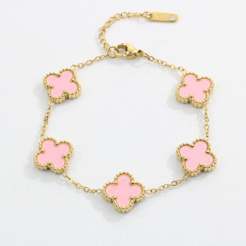 Bracciale Quadrifoglio Fortunato a Doppia Faccia in Madreperla Oro 18K - Stile Moda Europeo e Americano