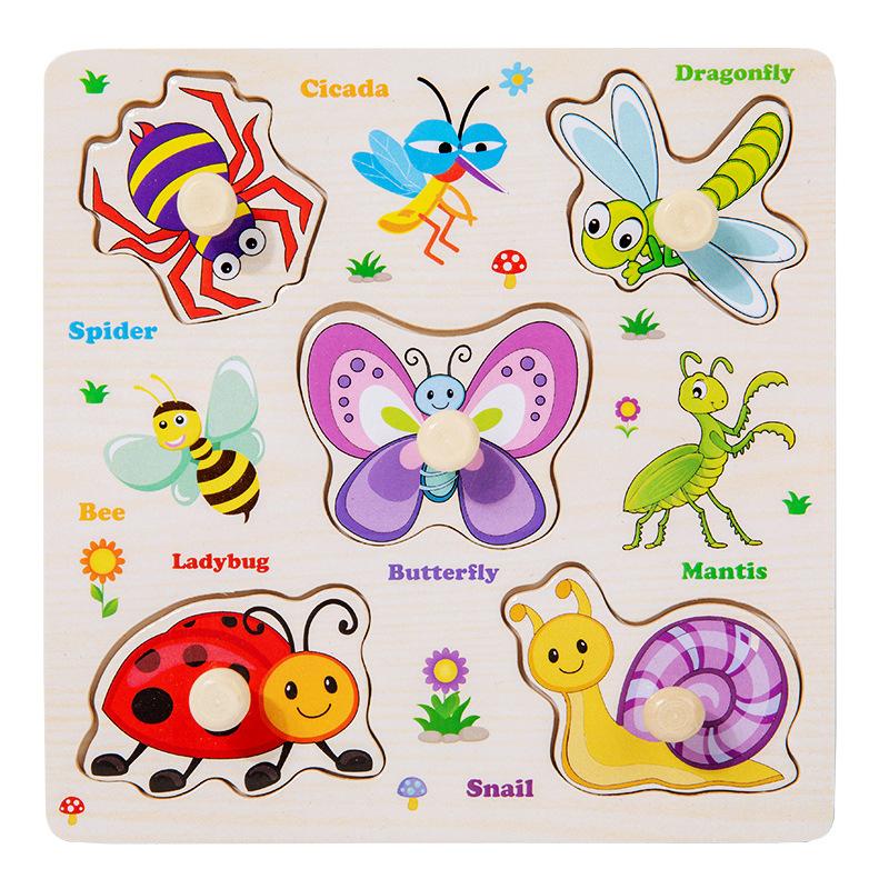 Wooden Puzzles Montessori Baby Toys Cartoon Animal Fruit Traffic Hand Grab Boards Cognition Jigsaw Puzzle Kids Educational Games