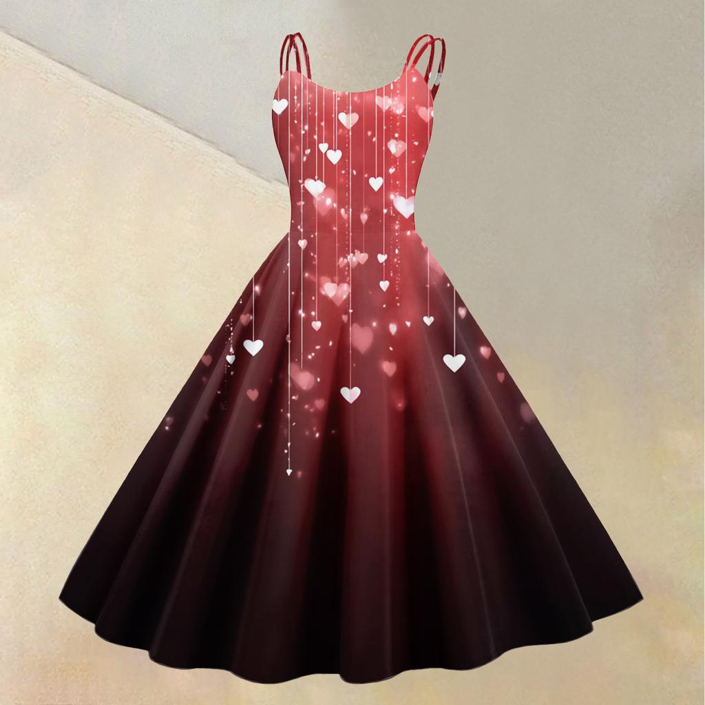 Women's Valentine's Day Love Heart Print Sexy Off Shoulder Vintage Dress
