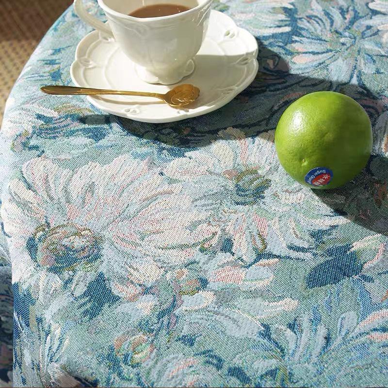 Retro Oil Painting Dyed Dining Table Mat Fringed Household Small Round Table Tablecloth Tablecloth Coffee Table Cover Waterproof