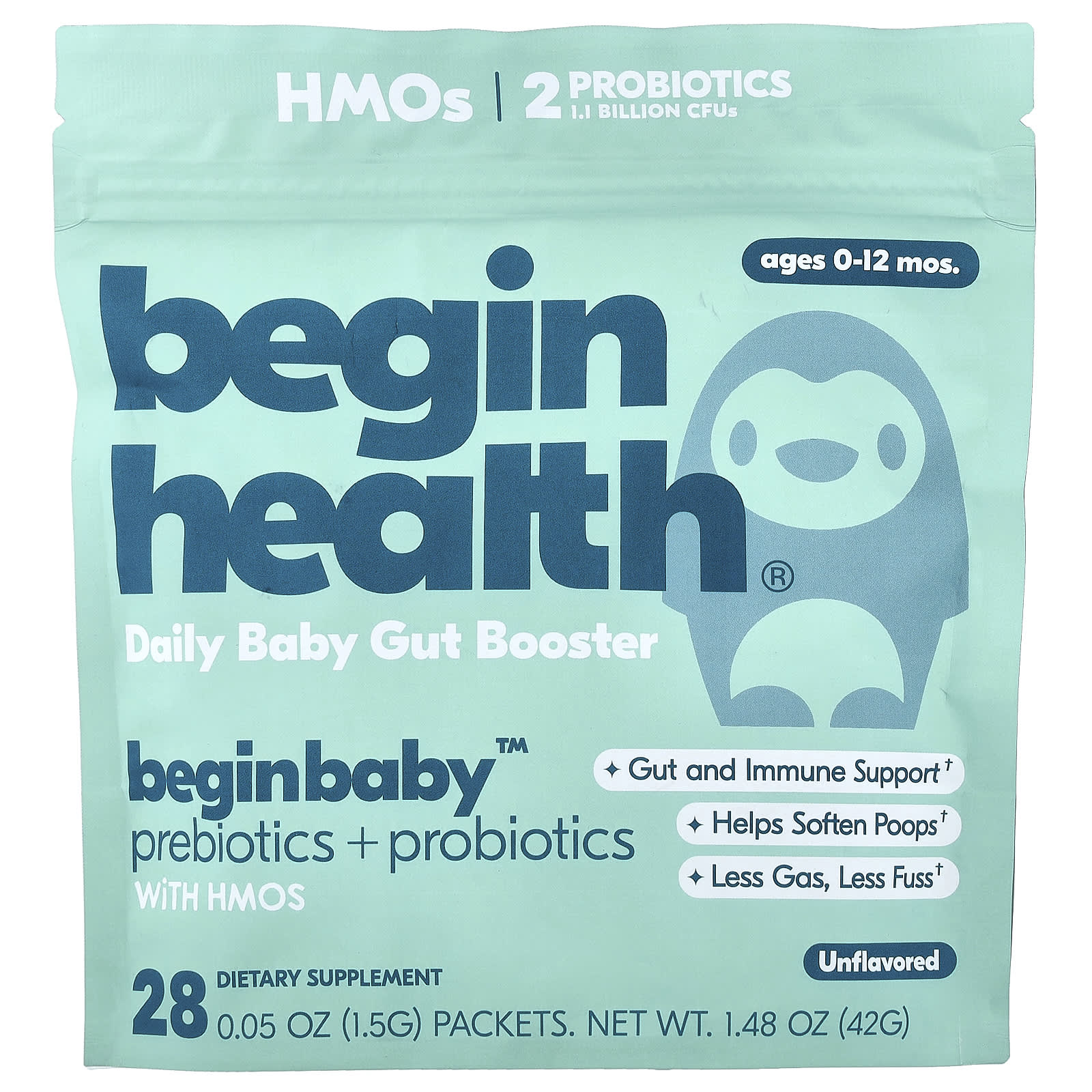 

Begin Health, Children s, Beginbaby Prebiotic + Probiotic, 0-12 Months, Unflavored, 28 Packets, 1.5g (0.05oz) Each