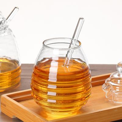 Glass Honeycomb Tank Honey Jar Clear Glass Honey Dispenser With Dipper Stick And Lid Honey Bottle For Kitchen Coffee Bar Baking