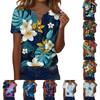 Women's Fashionable Casual Hawaiian Print V-neck Short-sleeved Button-down T-shirt Top