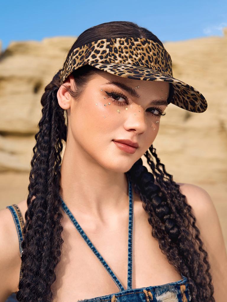 1 Stück Damen verstellbare Sonnenkappe mit Leopardenmuster, Baseballkappe, geeignet für Strandurlaub und Outdoor-Aktivitäten, Party, Musikfest