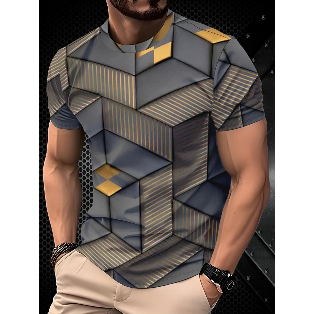 Men's 3D Line Stripe Printed T-shirt