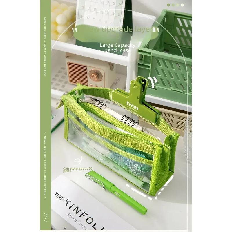 Large Capacity Transparent Pencil Case Student Fashion Internet Celebrity Style Stationery Bag Japanese Style School Supplies