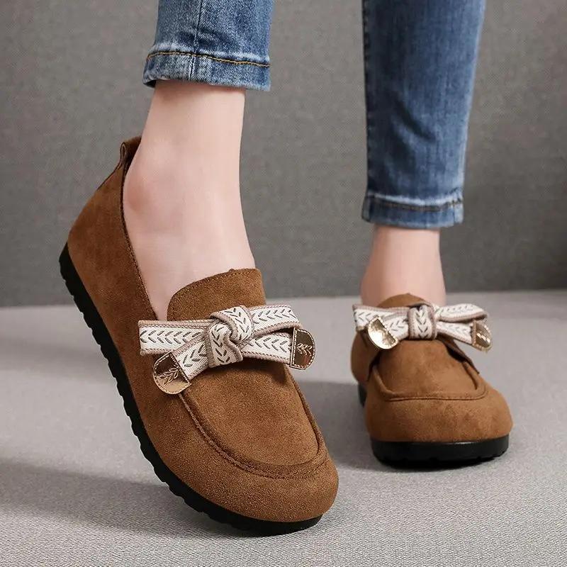 

Модные слипоны Элегантная вечеринка на каблуке Хаки бант Женские балетки Весна Молодой Красавчик Сегодня Скидка Последняя Повседневная Не Женская Обувь 40