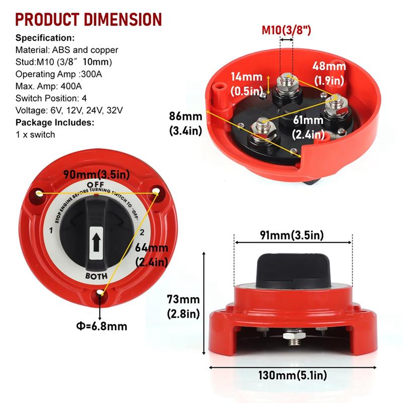 

Car Dual Battery Selector Switch 400A 6-32V 4 Position Power Cut Off Battery Isolator For Marine Boat RV Big Truck