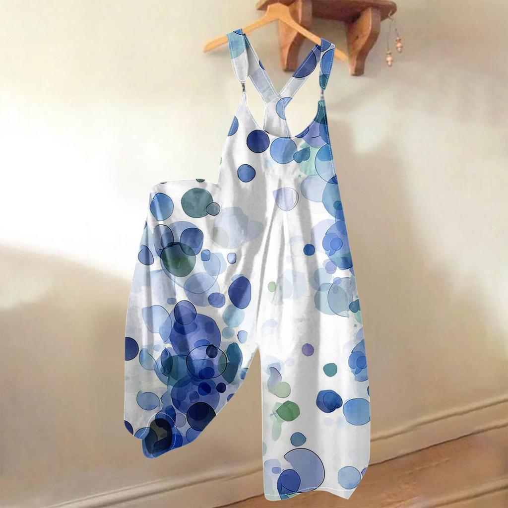 Damen Sommer Overalls Blumendruck Vintage Jumpsuit (Nicht verstellbare Träger)