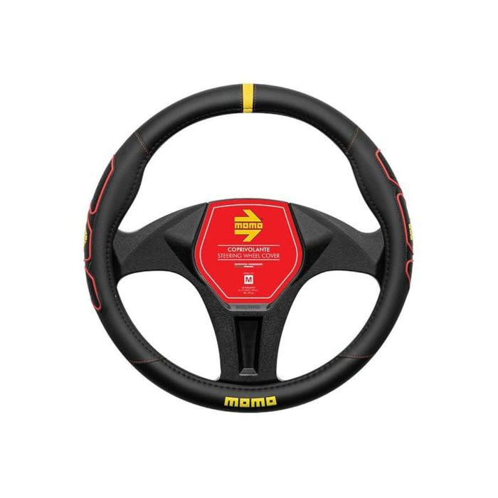 Steering Wheel Cover - Momo - Black Profile/red Stitching - 38-39 Cm - PVC - Non-slip - Easy To Install