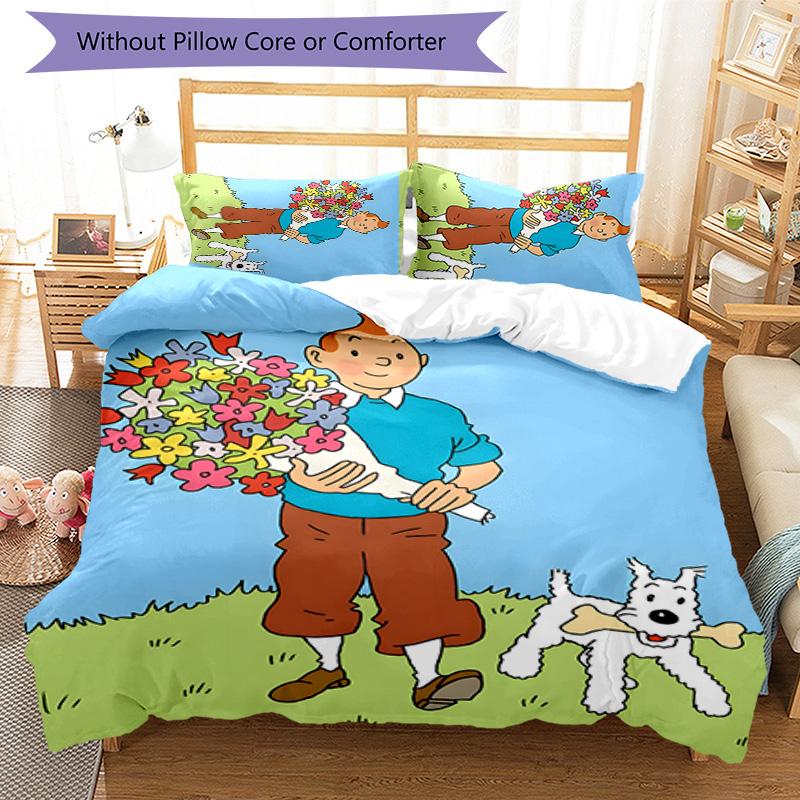 3pcs The Adventures of Tintins Design Cover Set - HD Printed Bedding with 1 Cover and 2 Pillowcases - Perfect for Home and Dorm Decor
