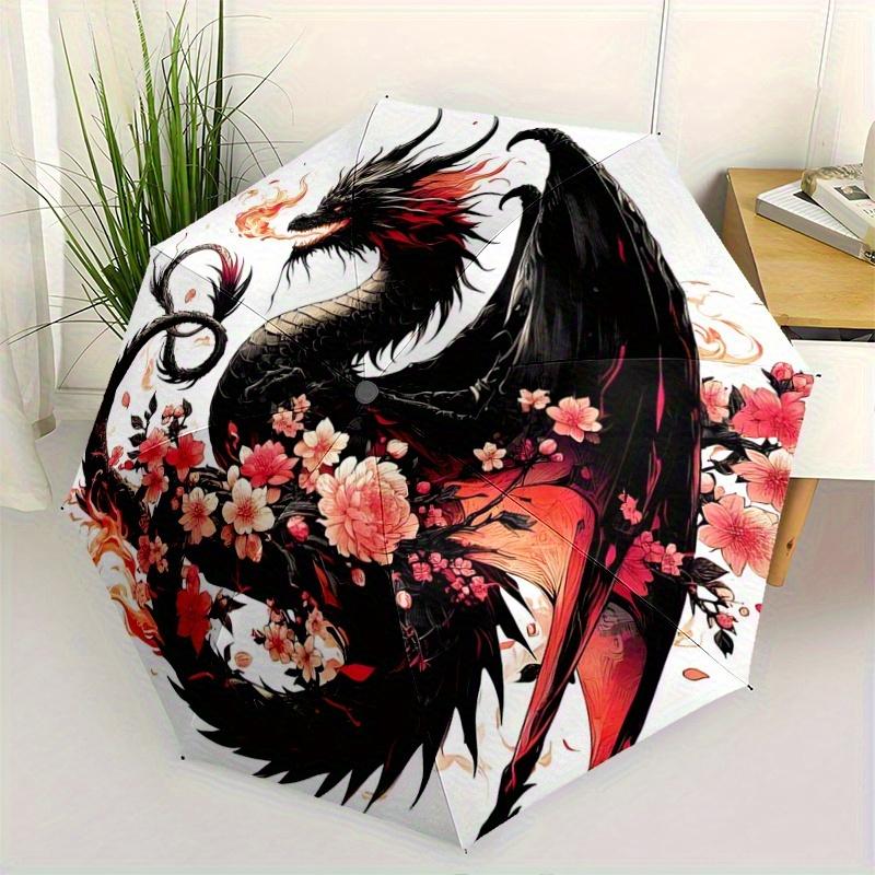 1pc Dragon Themed Pattern Design Pattern Beautiful Looking Automatic Folding Umbrella, 3 Folding, 8 Iron Frame Design, Durable and Suitable for T