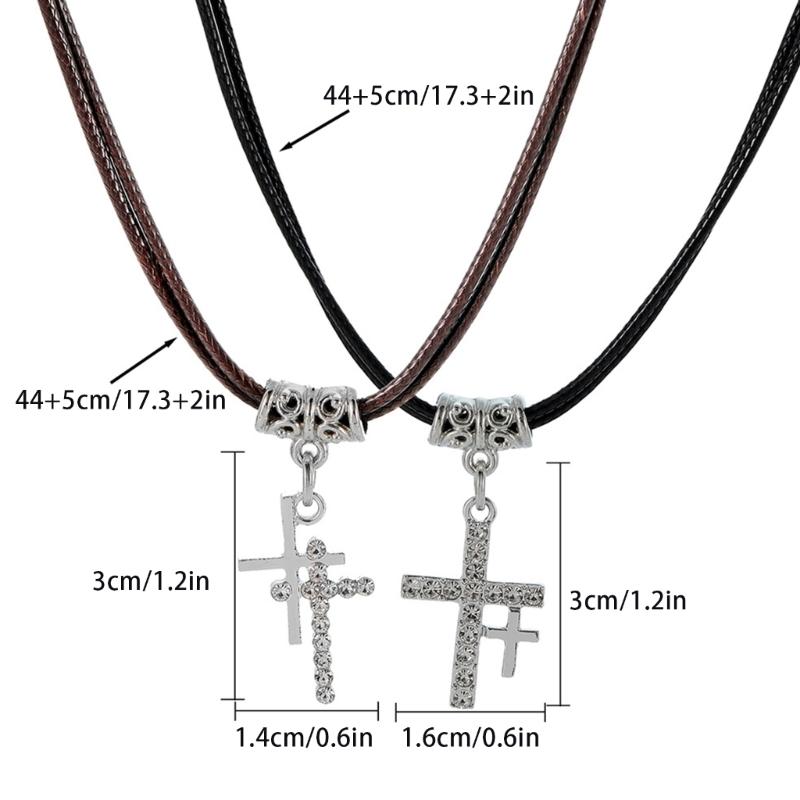 2pcs Heart Cross Cat Pendant Necklace Couple Black Rope Choker Necklace Jewelry