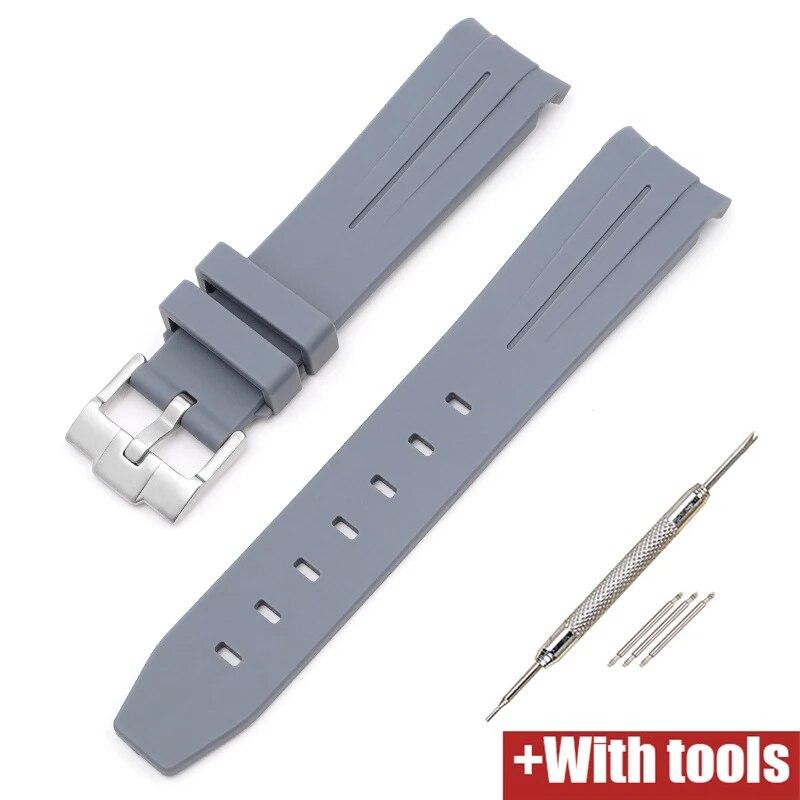 20/21/22mm Curved End Rubber Strap for Rolex Stainless Steel Buckle Men Women Sport Waterproof TPU Replacement Bracelet Band