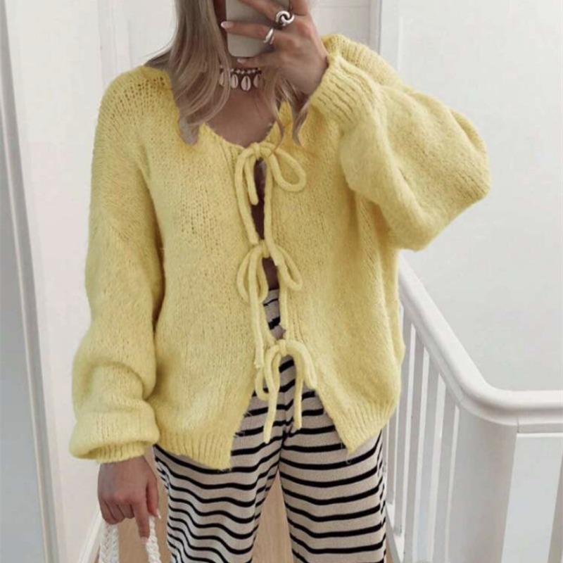 Women S V Neck Knit Cardigan Sweater Solid Color Loose Fit Casual Autumn Winter