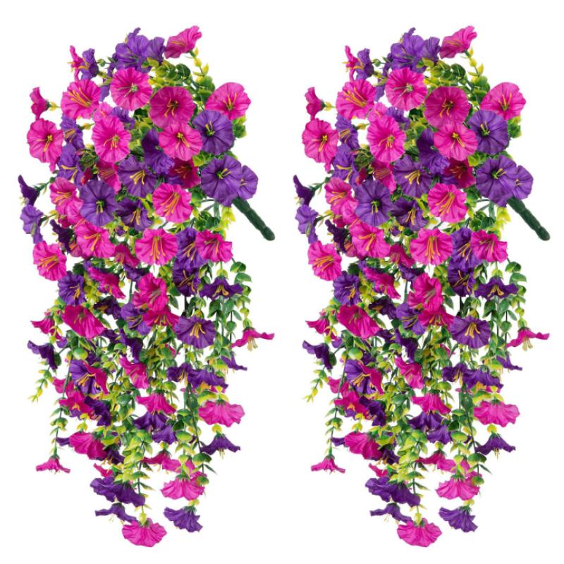 2PCS Wall Hanging Petunias Plants Artificial Morning Glory Hanging Flowers Fake Flower Outdoor Home Garden Wedding Decoration