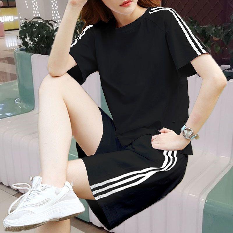 Unisex Trendy Three-Stripes Casual Sports Suit - Plus Size Short Sleeve and Shorts Set