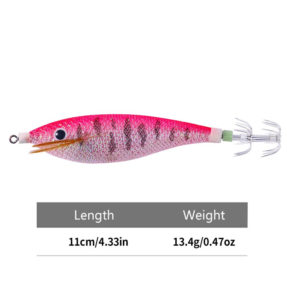Glowing Squid Hooks 11CM/13.4G Horizontal Squid Trolling Lure Artificial Squid Jig Jigging Fishing Lure Octopus Bait for Fishing