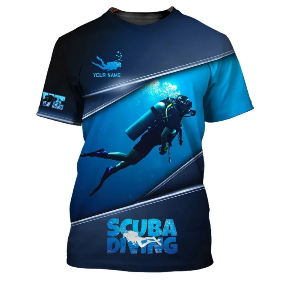 Custom Name 3D Print Diver T Shirts Tops Summer Short Sleeve Casual Scuba Diving Tshirt for Men Clothes Mens Shirts