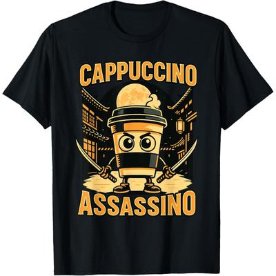 Włoskie Cappuccino Assassino Brainrot, Zabawna Koszulka z Memem Brain Rot
