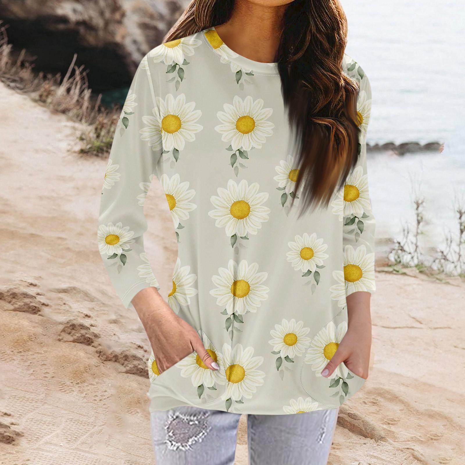 

Женская модная повседневная футболка с карманом и круглым вырезом с рукавами 3/4 и топом XXL хаки