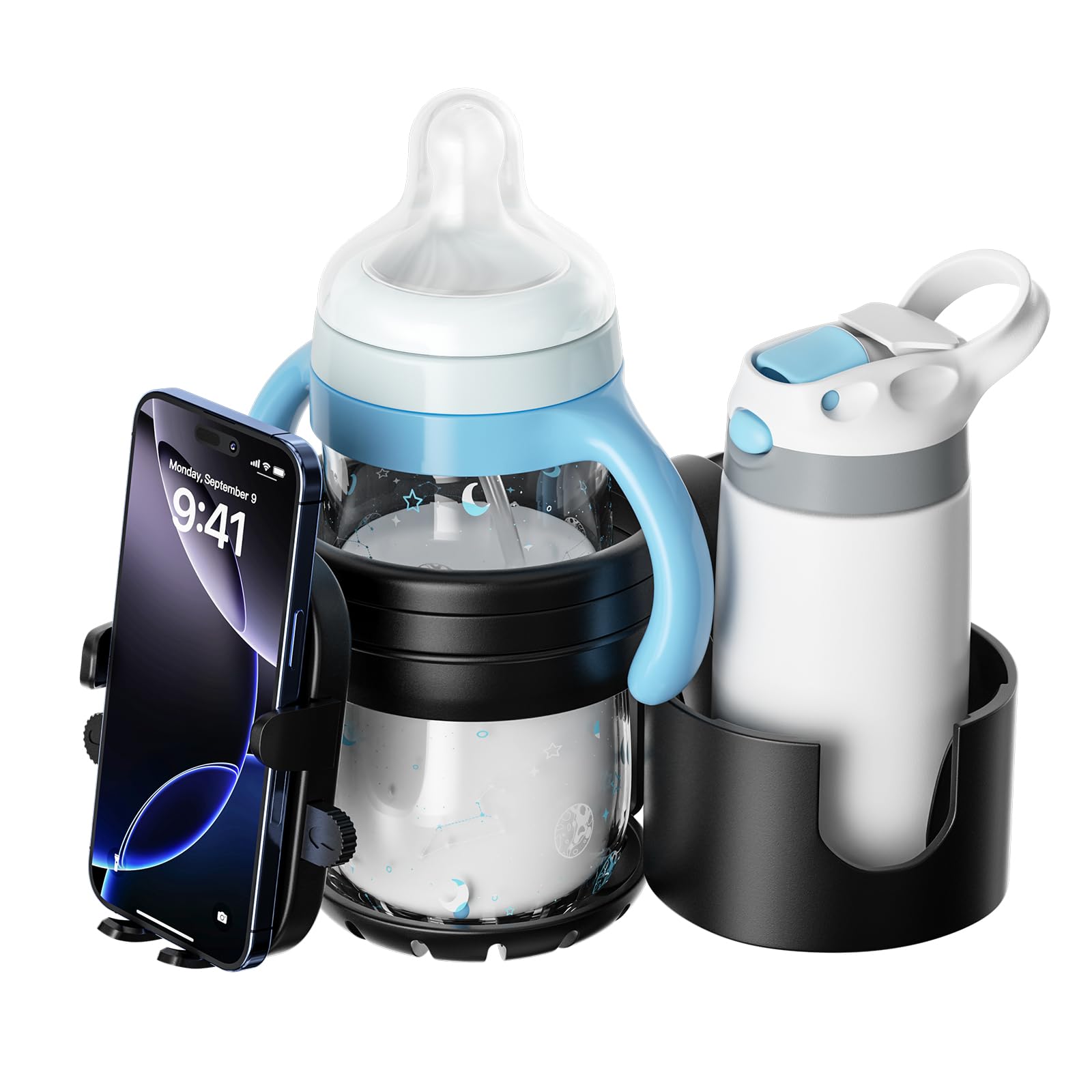 

GAGUIUP Multifunctional Stroller Drink Smartphone and Cell Phone Holds 2 Stroller Convenient Easy Black Holder, Stand, Bottles, 3-in-1 Accessory, чёрный