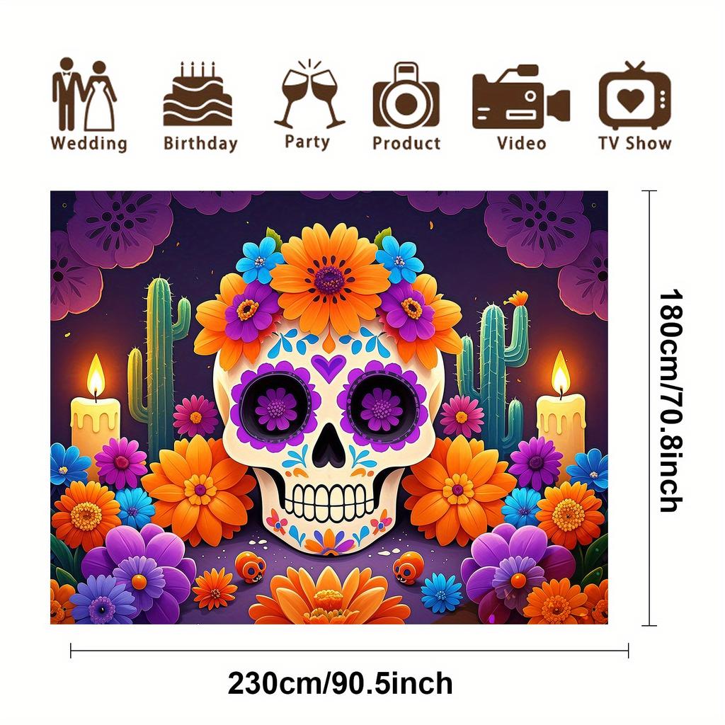 1 piece, made of polyester, with a Mexican Day of the Dead theme background fabric, for family gatherings decoration