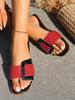 European and American Foreign Trade Large Size Summer New Slippers Casual Fashion One Word Leather Buckle Color Matching Flat Bottom Beach Slippers