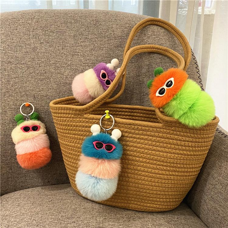 New cute caterpillar keychain cartoon plush doll bag pendant creative car key chain small gift
