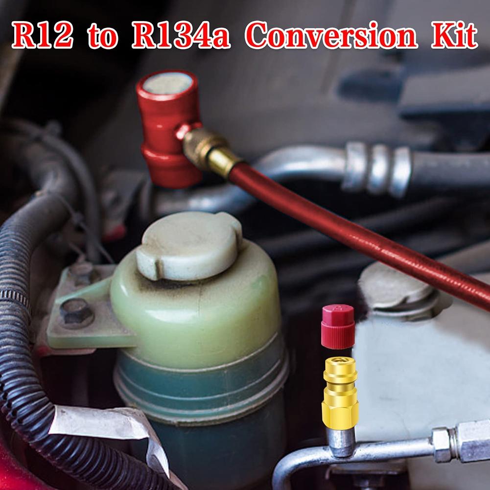 Kit R12 a R134A 2 Pezzi Tappo Blu/Rosso Raccordo Valvola di Riempimento