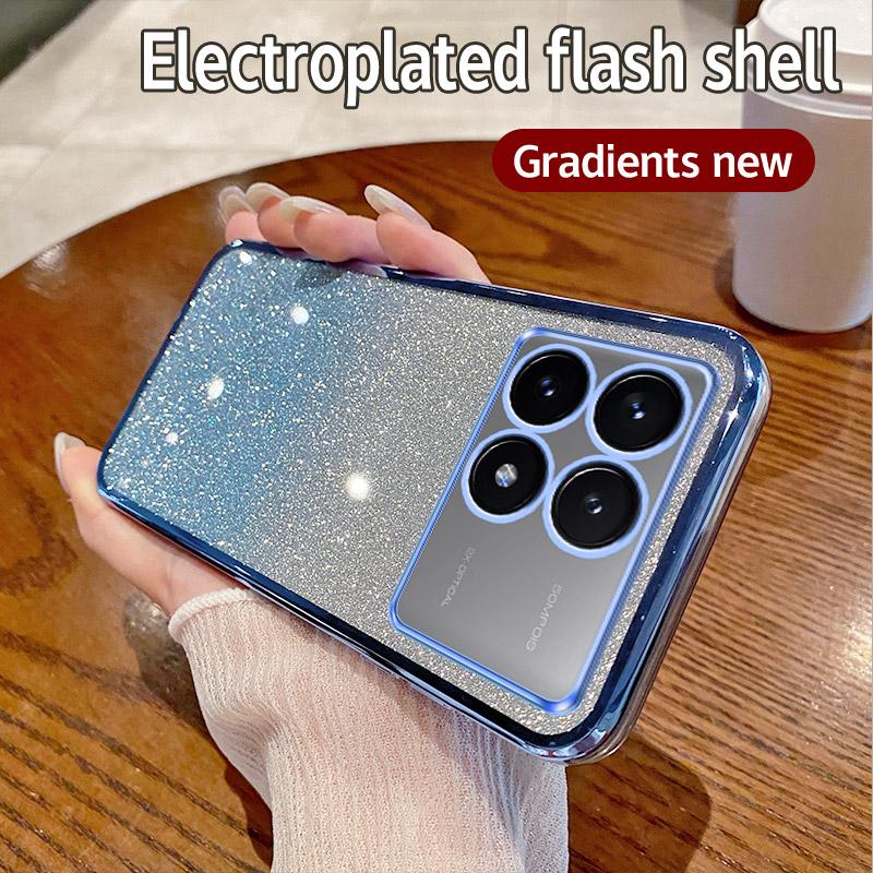 For Xiaomi Poco F6 Pro Case Xiaomi Poco F6Pro Phone Case Shiny Glitter Plating Silicone Camera Lens Soft Back Cover