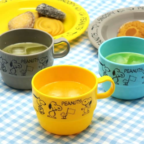OSK Snoopy Plastic Cups, Yellow, Blue, and Gray, 230ml, Set of 3, Made in Japan, Dishwasher Safe, Stylish, Cute, Antibacterial, Shatter-Resistant, Uni