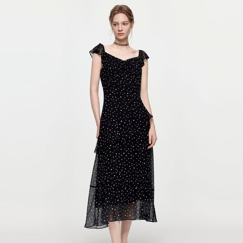 ELLE French Retro Polka Dot Ruffled A-line Dress M