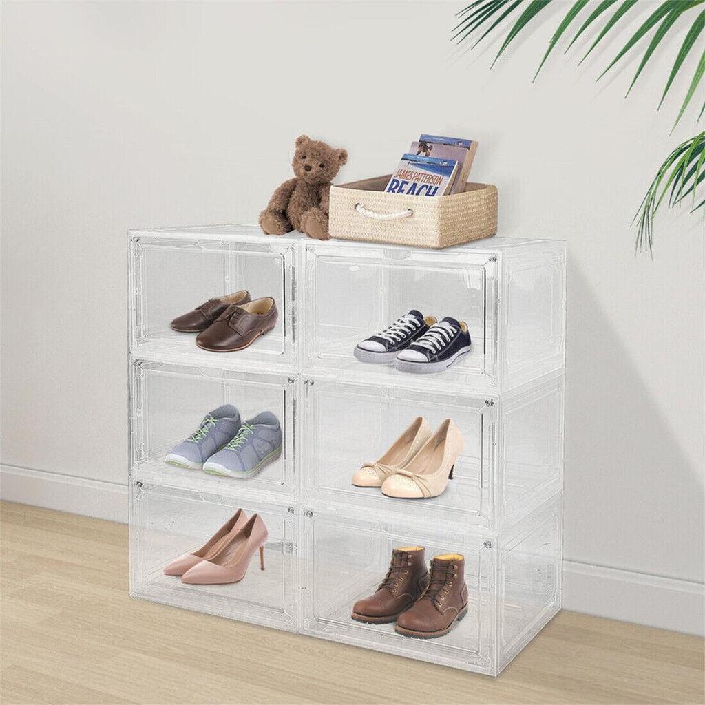 Stackable Shoe Box with Magnetic Door, Clear PP Material, 34.5cm L x 27cm W x 19cm H