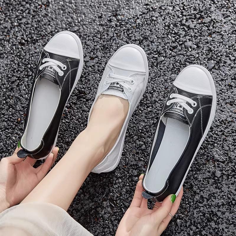 Leather Little White Shoes Women's Classic Spring and Summer New Breathable Shallow Mouth Women's Single Shoes Versatile Women's Board Shoes Tide