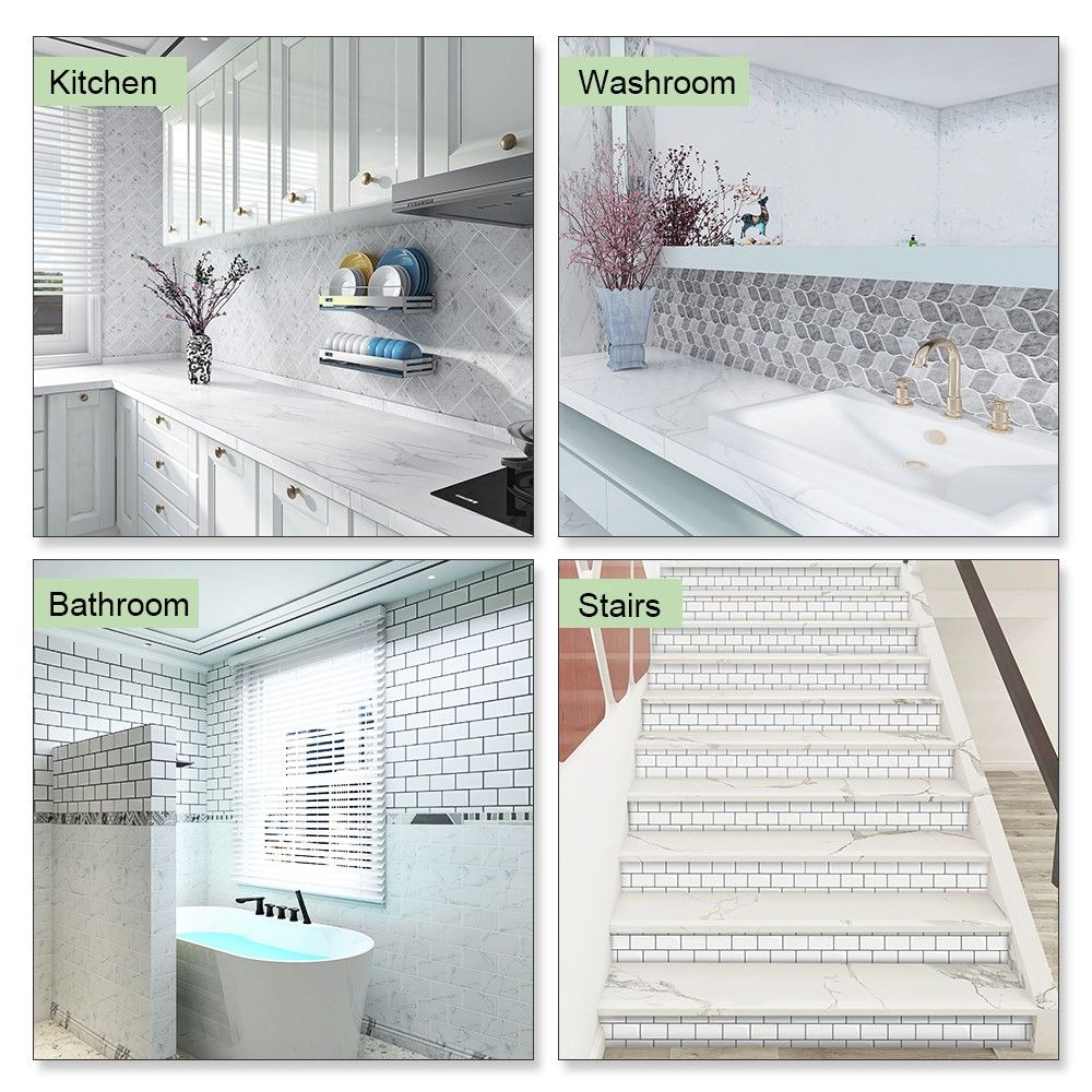 Backsplash Wallpaper White Subway Wall Tiles Peel and Stick Kitchen Bathroom 3D Tile Sticker