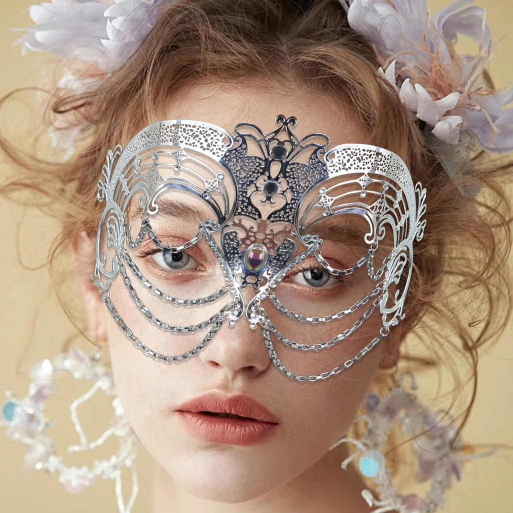 Metal Tassels Masquerade Mask with Rhinestones Masquerade Costume Accessories For Women Wedding Halloween Masquerade