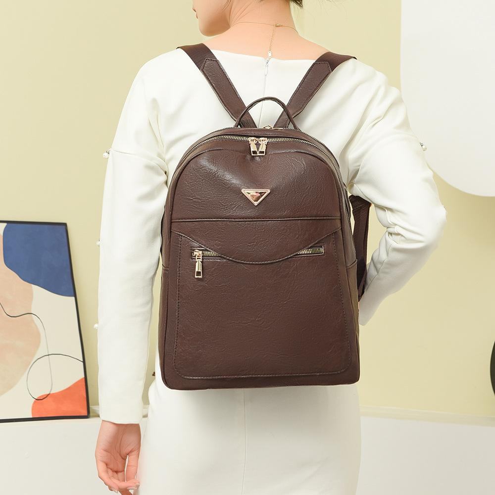 Korean Version of Foreign Style Simple Backpack Women's Color Temperament Versatile Commuter Travel Small Backpack College Student Class Schoolbag