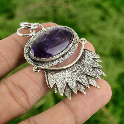 Daughters Day Sale 925 Silver Chevron Amethyst Gemstone Mother Wedding Pendant