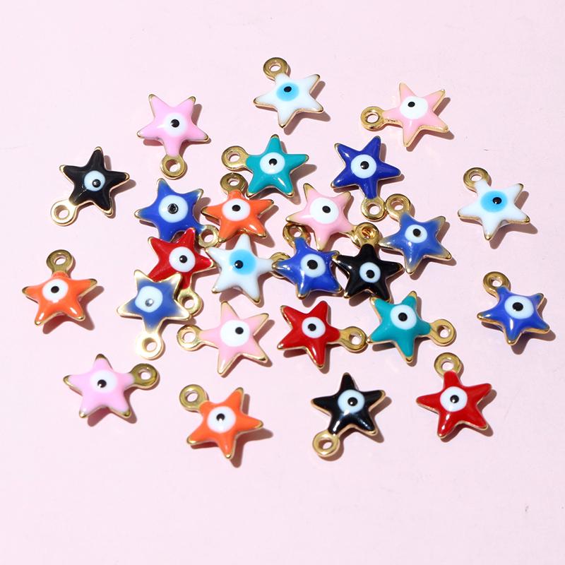 20pcs 10x8.5mm Enamel Evil Eyes Star Charms Pendant Stainless Steel DIY Jewelry Making Accessories Findings Bracelet Earrings
