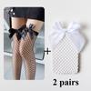 Women Mesh Nets Lace Bow Fishnet Thigh High Stockings Cosplay Over Knee Pantyhose Nightclub Elastic Long Socks
