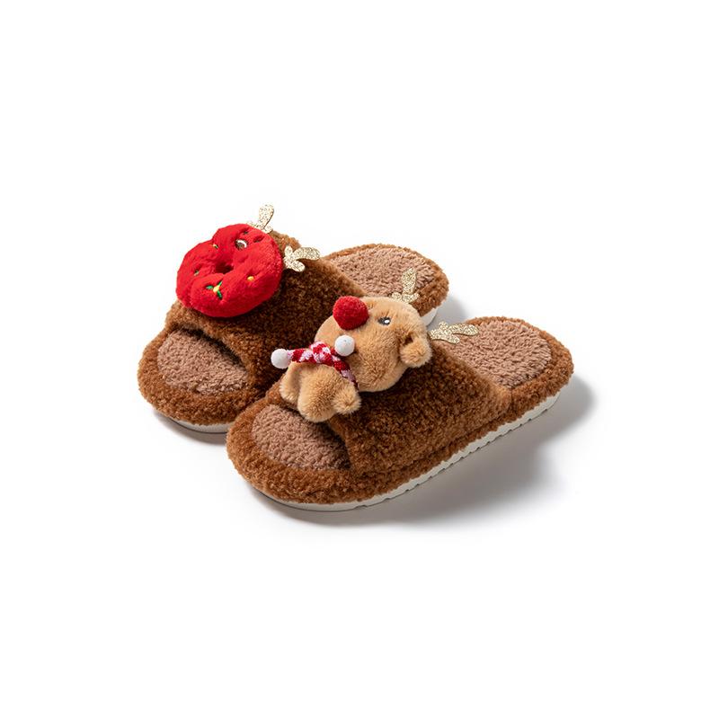 

Рождественские рождественские хлопковые тапочки Лось Санта дома плюшевые тапочки 40-41 темный кофе