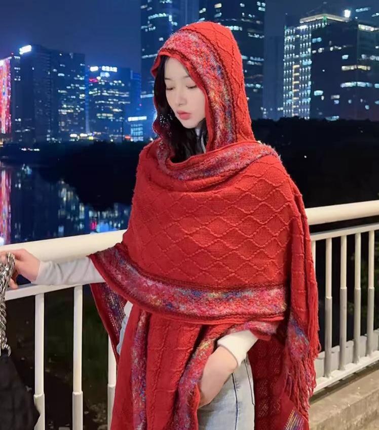 Yunnan Retro Tassel Shawl - Women's Autumn/Winter Cape Scarf for Travel & Vacation