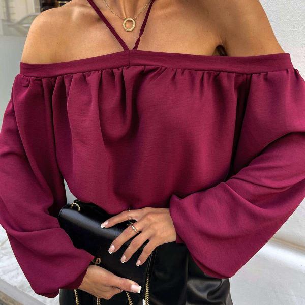 Новые топы с открытыми плечами и длинными рукавами женские блузки 2XL хаки/чёрный — фото 3