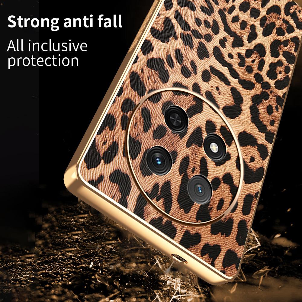 Phone Case For Honor Magic7 Lite 5G/X60 Pro 5G/X9c 5G Leopard Print PU Leather Coated PC+TPU Electroplating Cover
