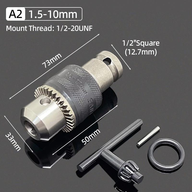 1/2"-20UNF Drill Chuck 2-13MM/1.5-10MM Quick Change 1/4" Hex Shank/SDS /1/2" Square Socket Adapter For Wrench Conversion Tools