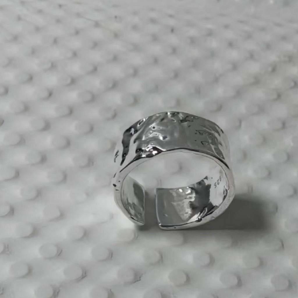 Korean Wide Band Ripple Tin Foil Open Ring for Trendy Index Finger