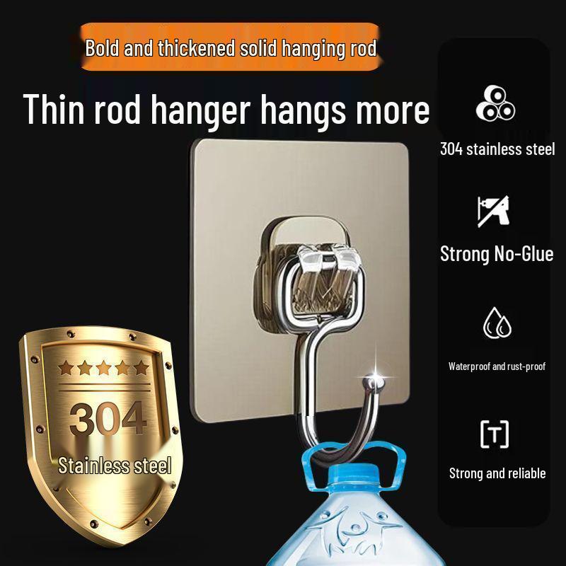 Strong Adhesive Stainless Steel Wall Hooks, No Drilling or Traces, Heavy-Duty for Bathroom & Kitchen.