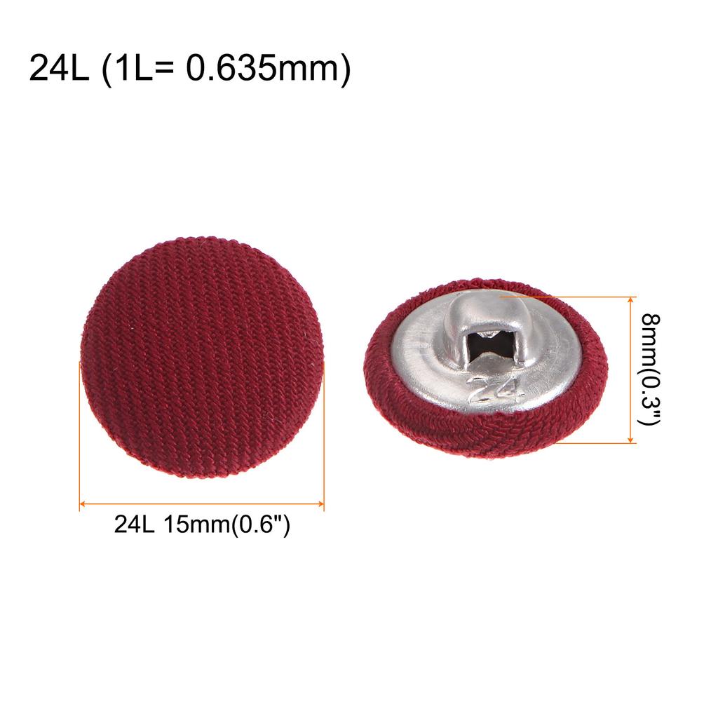 10pcs Fabric Cloth Covered Button 15mm Metal Round Sewing Buttons, Red/Caramel/Deep Blue/Yellow/Purple