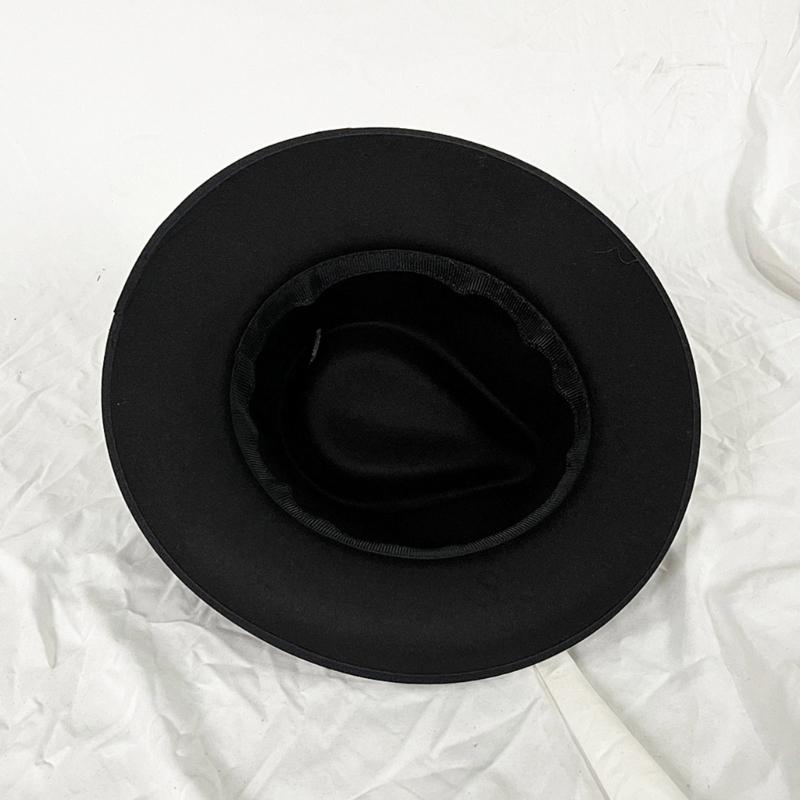 Black Fedora Hat for Men Women Party Hat with Feather Cosplay Costume Flat Top Hat Hippies Cap Stage Performances Props